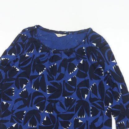 Seasalt Cornwall Women Blue UK 16 Floral Cotton Short Sleeve Blouse Top
