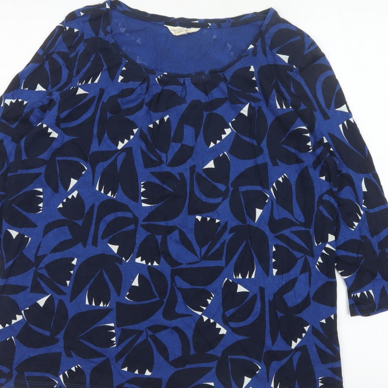 Seasalt Cornwall Women Blue UK 16 Floral Cotton Short Sleeve Blouse Top