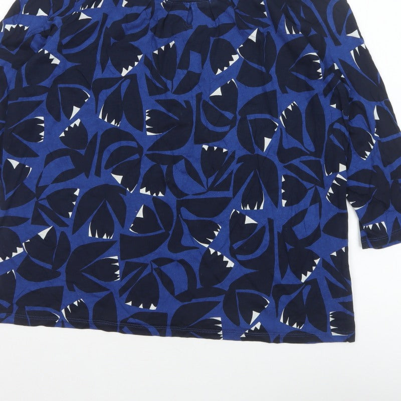 Seasalt Cornwall Women Blue UK 16 Floral Cotton Short Sleeve Blouse Top