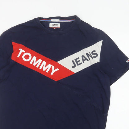Tommy Jeans Men's Blue XL Colourblock Logo Graphic Cotton T-Shirt