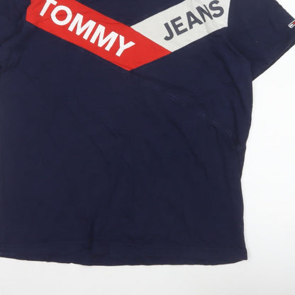 Tommy Jeans Men's Blue XL Colourblock Logo Graphic Cotton T-Shirt