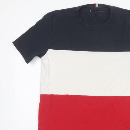 Tommy Hilfiger Men's L Red White Navy Colourblock Cotton T-Shirt