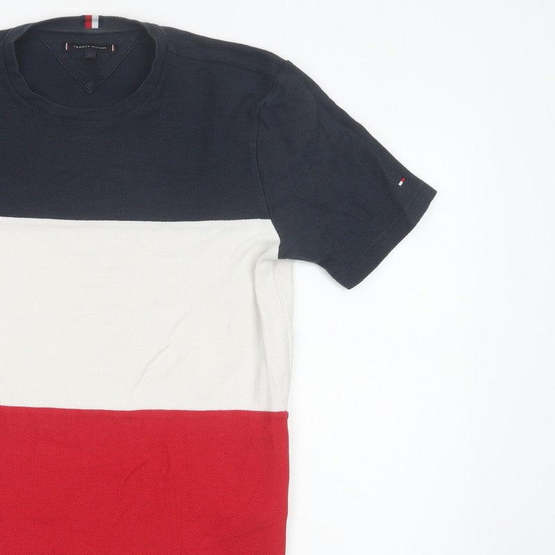 Tommy Hilfiger Men's L Red White Navy Colourblock Cotton T-Shirt