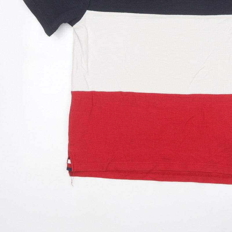 Tommy Hilfiger Men's L Red White Navy Colourblock Cotton T-Shirt