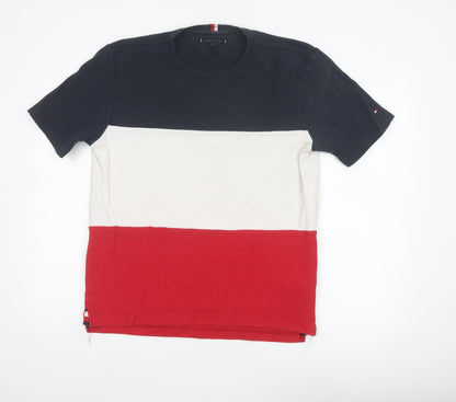Tommy Hilfiger Men's L Red White Navy Colourblock Cotton T-Shirt
