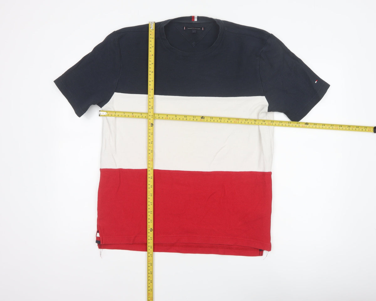 Tommy Hilfiger Men's L Red White Navy Colourblock Cotton T-Shirt