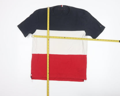 Tommy Hilfiger Men's L Red White Navy Colourblock Cotton T-Shirt