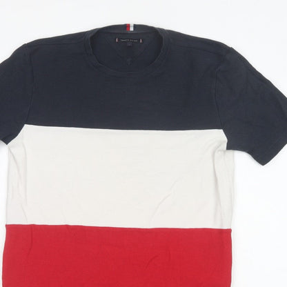 Tommy Hilfiger Men's L Red White Navy Colourblock Cotton T-Shirt