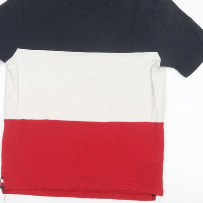 Tommy Hilfiger Men's L Red White Navy Colourblock Cotton T-Shirt