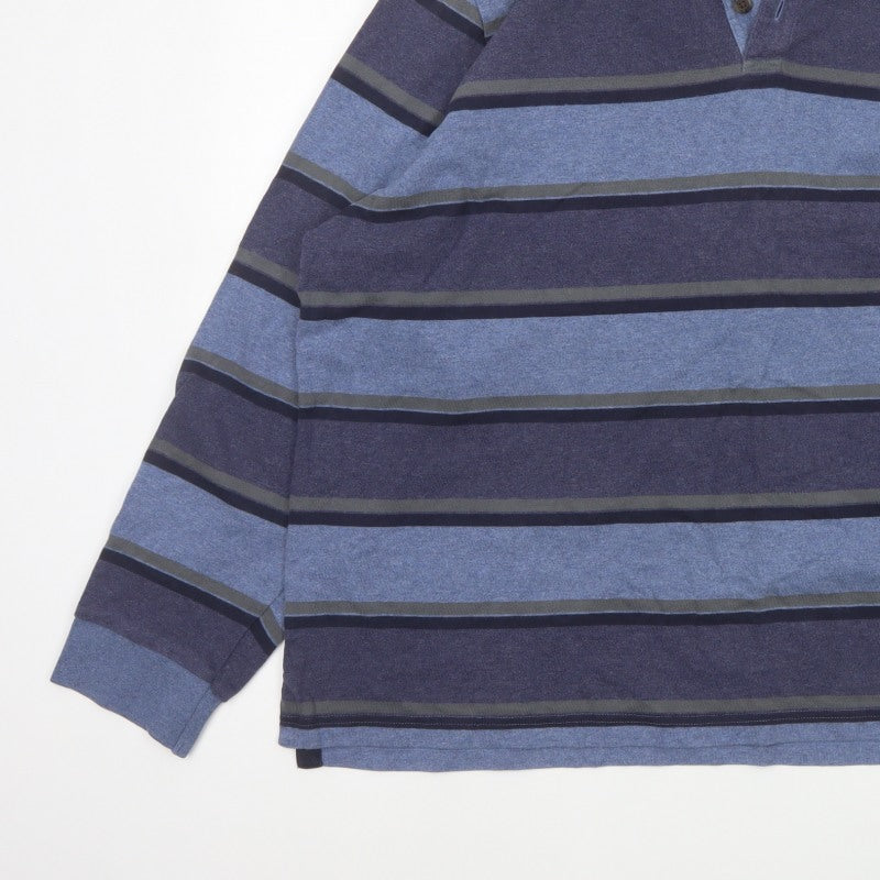 Blue Harbour Men’s Blue Striped Long Sleeve Polo Shirt 2XL Regular