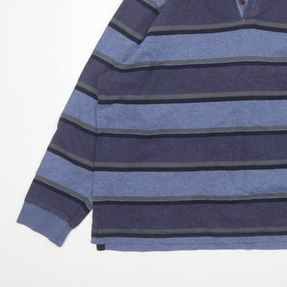 Blue Harbour Men’s Blue Striped Long Sleeve Polo Shirt 2XL Regular