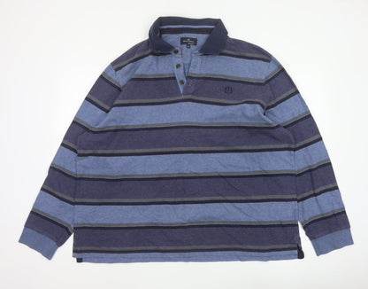 Blue Harbour Men’s Blue Striped Long Sleeve Polo Shirt 2XL Regular