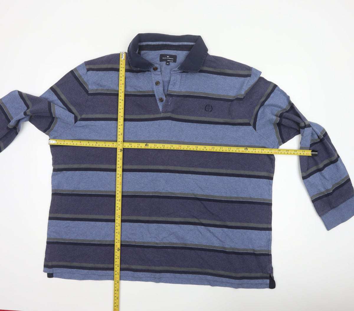 Blue Harbour Men’s Blue Striped Long Sleeve Polo Shirt 2XL Regular