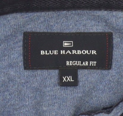 Blue Harbour Men’s Blue Striped Long Sleeve Polo Shirt 2XL Regular