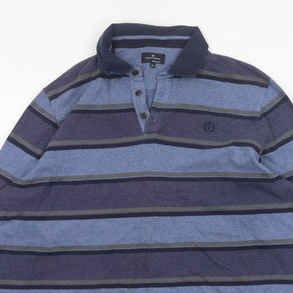 Blue Harbour Men’s Blue Striped Long Sleeve Polo Shirt 2XL Regular
