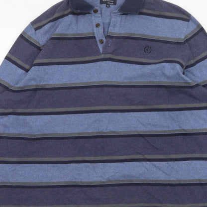 Blue Harbour Men’s Blue Striped Long Sleeve Polo Shirt 2XL Regular