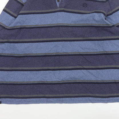 Blue Harbour Men’s Blue Striped Long Sleeve Polo Shirt 2XL Regular