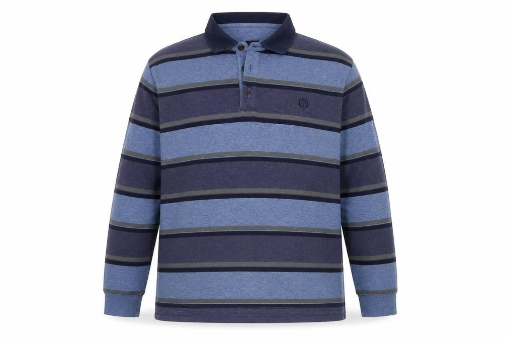 Blue Harbour Men’s Blue Striped Long Sleeve Polo Shirt 2XL Regular