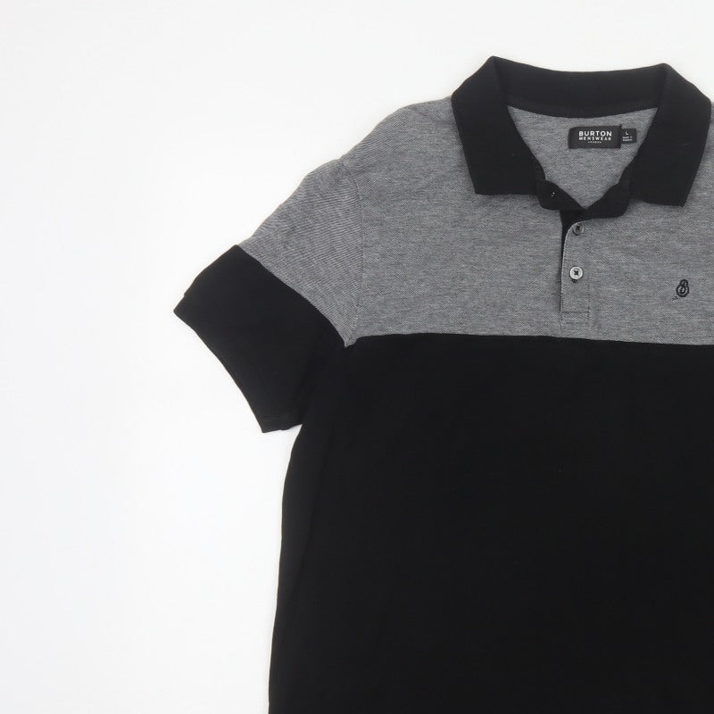Burton Mens Black Grey Colourblock Cotton Polo Shirt Size L