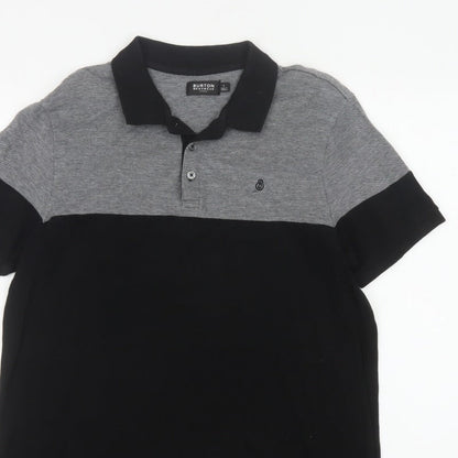 Burton Mens Black Grey Colourblock Cotton Polo Shirt Size L