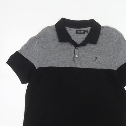 Burton Mens Black Grey Colourblock Cotton Polo Shirt Size L