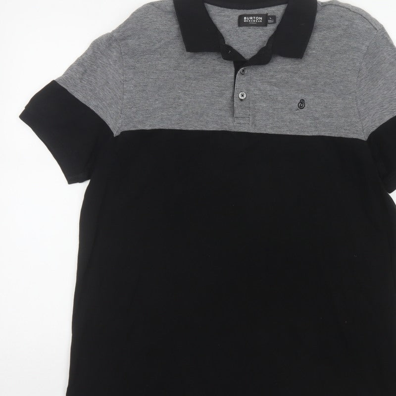 Burton Mens Black Grey Colourblock Cotton Polo Shirt Size L