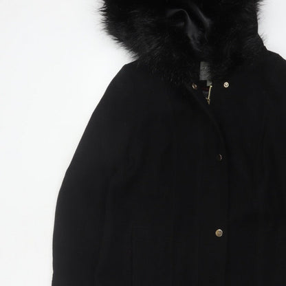 Oasis Women’s Black M Long Hooded Faux Fur Trim Parka Coat