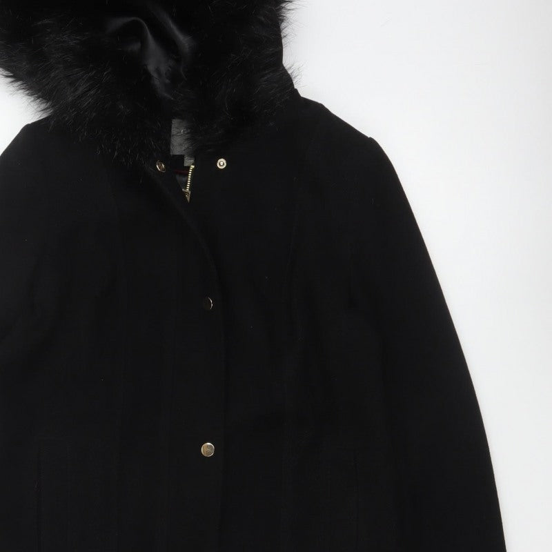 Oasis Women’s Black M Long Hooded Faux Fur Trim Parka Coat