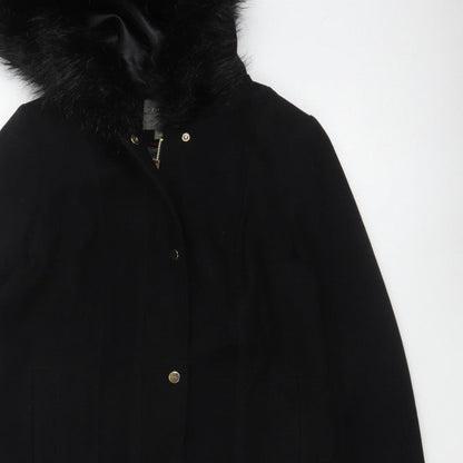 Oasis Women’s Black M Long Hooded Faux Fur Trim Parka Coat