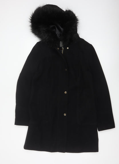 Oasis Women’s Black M Long Hooded Faux Fur Trim Parka Coat