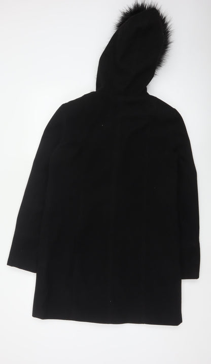 Oasis Women’s Black M Long Hooded Faux Fur Trim Parka Coat
