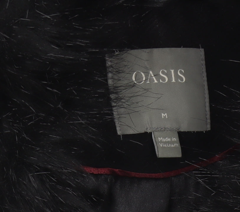 Oasis Women’s Black M Long Hooded Faux Fur Trim Parka Coat
