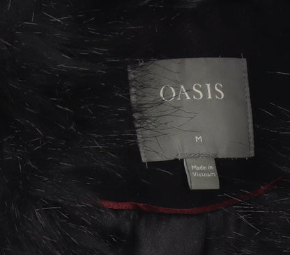Oasis Women’s Black M Long Hooded Faux Fur Trim Parka Coat
