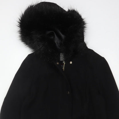 Oasis Women’s Black M Long Hooded Faux Fur Trim Parka Coat