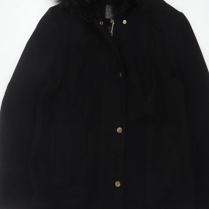 Oasis Women’s Black M Long Hooded Faux Fur Trim Parka Coat