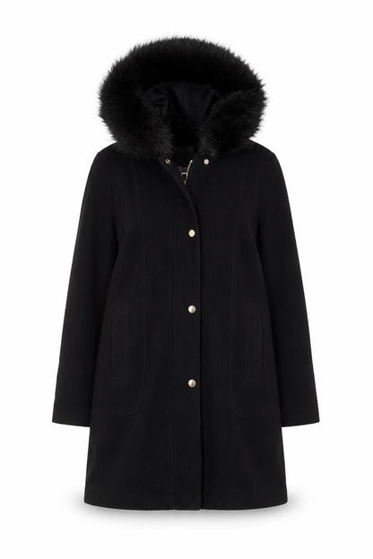 Oasis Women’s Black M Long Hooded Faux Fur Trim Parka Coat