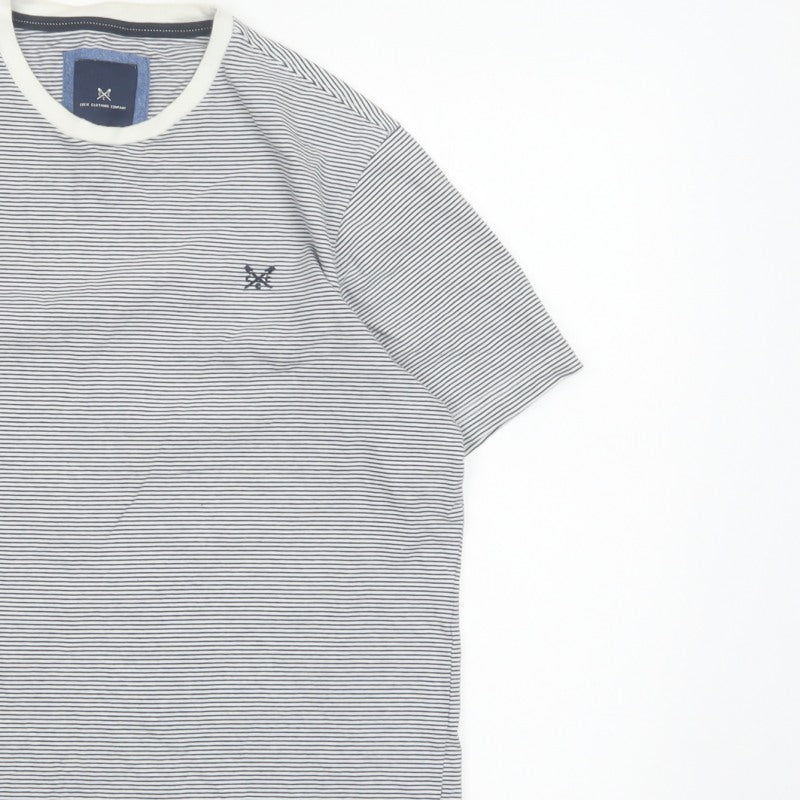Crew Clothing Company Men’s M White Blue Stripe Cotton Crew Neck T-Shirt
