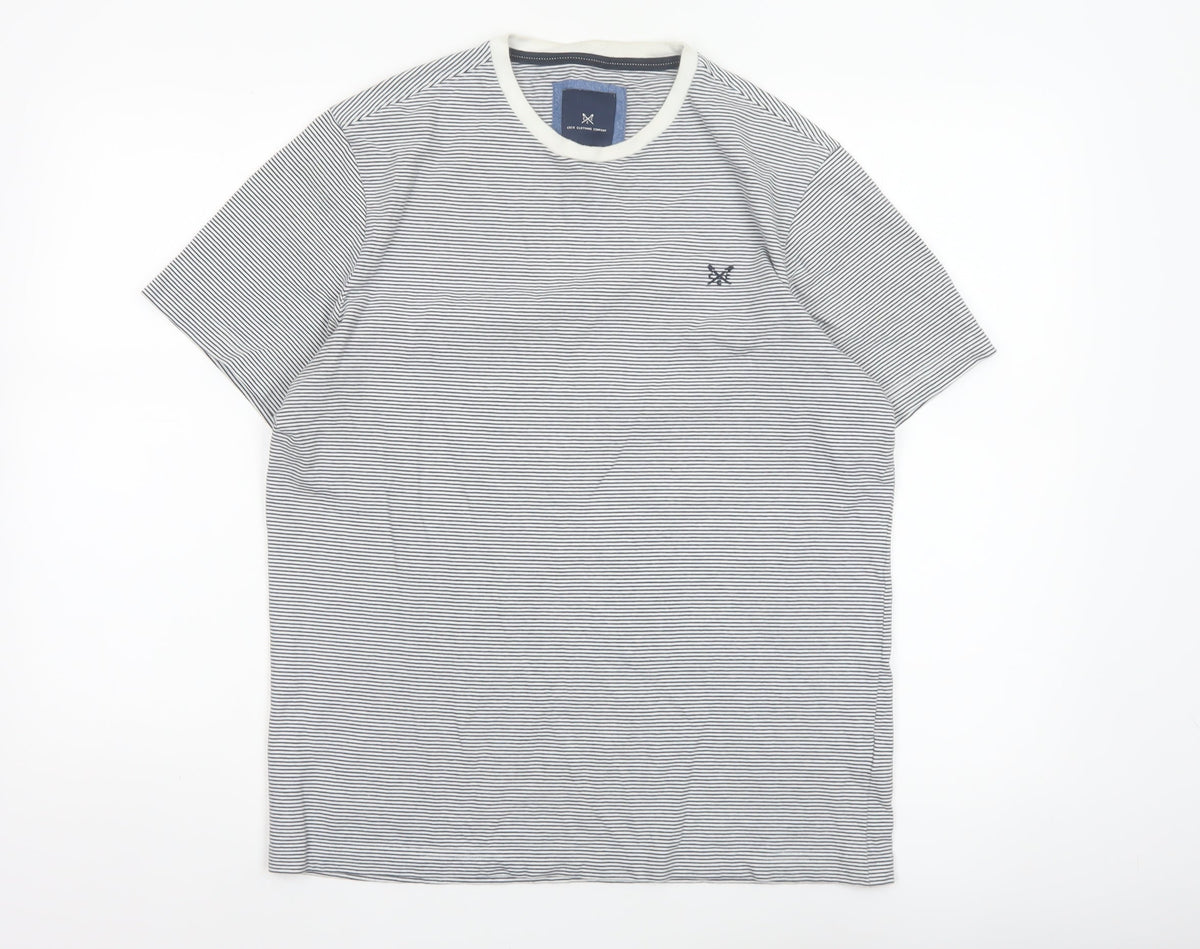 Crew Clothing Company Men’s M White Blue Stripe Cotton Crew Neck T-Shirt