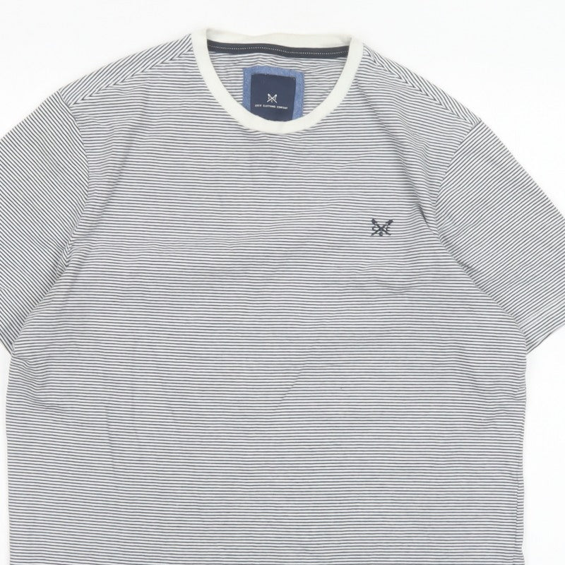 Crew Clothing Company Men’s M White Blue Stripe Cotton Crew Neck T-Shirt
