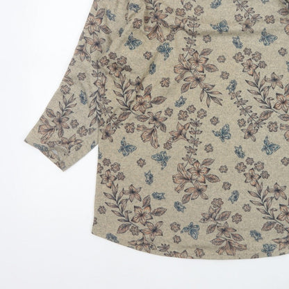 Isle Women Beige Floral 3/4 Sleeve Jersey Blouse UK 14-16 M