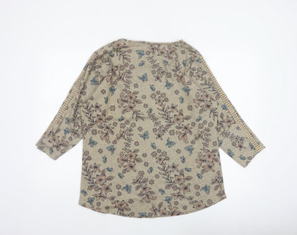 Isle Women Beige Floral 3/4 Sleeve Jersey Blouse UK 14-16 M