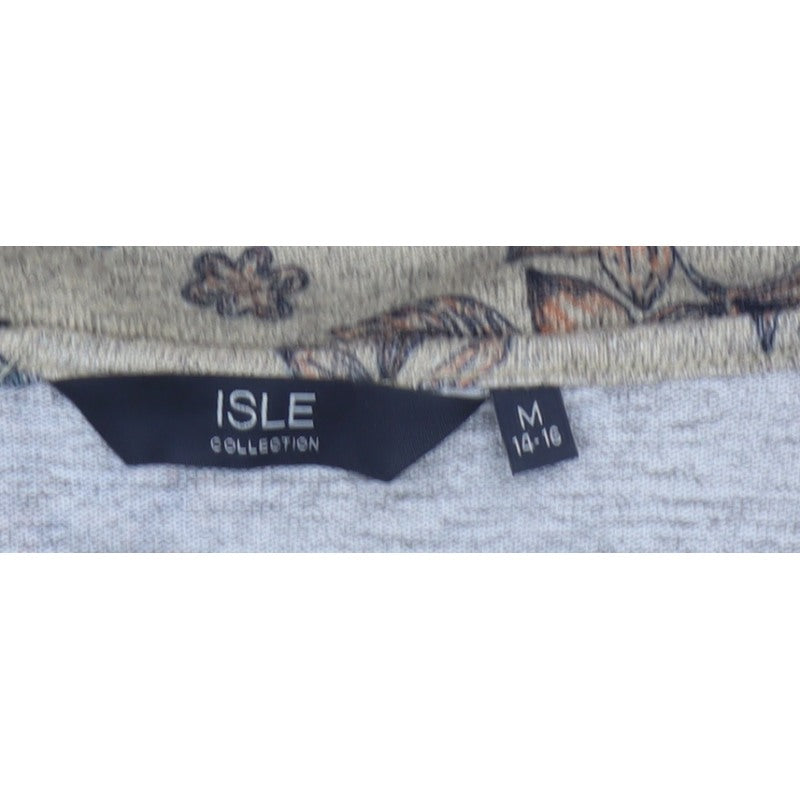 Isle Women Beige Floral 3/4 Sleeve Jersey Blouse UK 14-16 M