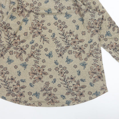Isle Women Beige Floral 3/4 Sleeve Jersey Blouse UK 14-16 M