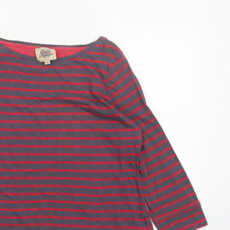 Arabella & Addison Women's Grey Red Stripe Cotton Jersey Top XL 3/4 Sleeve