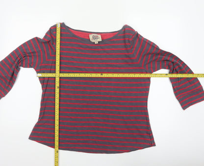 Arabella & Addison Women's Grey Red Stripe Cotton Jersey Top XL 3/4 Sleeve
