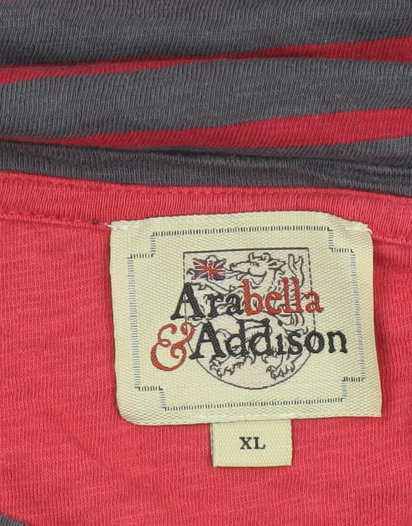 Arabella & Addison Women's Grey Red Stripe Cotton Jersey Top XL 3/4 Sleeve