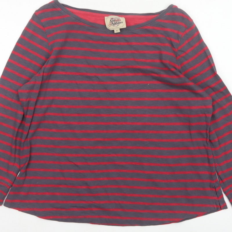 Arabella & Addison Women's Grey Red Stripe Cotton Jersey Top XL 3/4 Sleeve