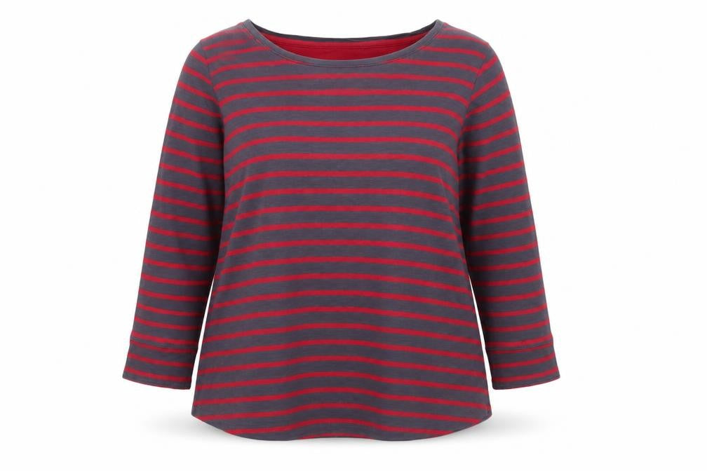 Arabella & Addison Women's Grey Red Stripe Cotton Jersey Top XL 3/4 Sleeve