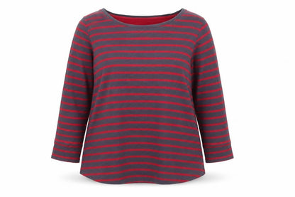 Arabella & Addison Women's Grey Red Stripe Cotton Jersey Top XL 3/4 Sleeve