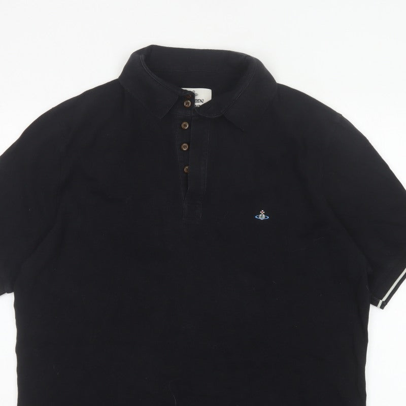 Vivienne Westwood Men’s Black 2XL Logo Embroidered Short Sleeve Polo